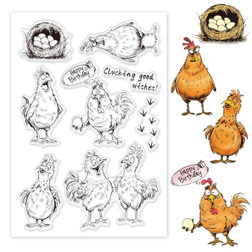 GLOBLELAND Huhn Klarsichtstempel Cartoon Tiere Silikon Klarsichtstempel Siegel Eier Bauernhoftiere Transparente Stempel Für DIY Scrapbooking Kartenherstellung Fotoalbum Journal von GLOBLELAND