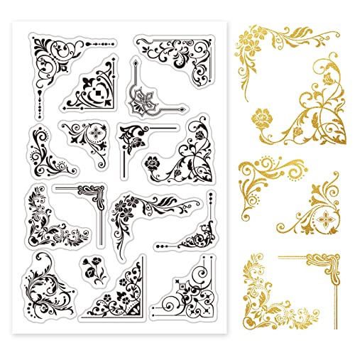 GLOBLELAND Iron Orchid Corner Flourishes Lily of the Valley Rose Lily Flower Clear Stamps Transparent Silikon Stempel für Kartengestaltung Dekoration und DIY Scrapbooking von GLOBLELAND