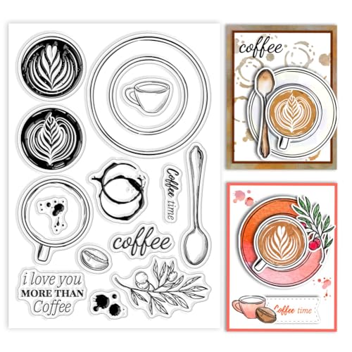 GLOBLELAND Kaffee Klare Silikonstempel Für DIY Kartenherstellung Kaffeetasse Silikon Transparent Siegel Kaffeebohne Löffel Dekorative Clear Stempel Für Scrapbooking von GLOBLELAND