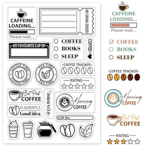 GLOBLELAND Kaffee Tags Transparente Stempel Kaffeebohnen Ticket Silikon Stempelsiegel Kaffee Etiketten Transparente Stempel Für DIY Scrapbooking Karten Erstellen von Fotoalben Journalen von GLOBLELAND