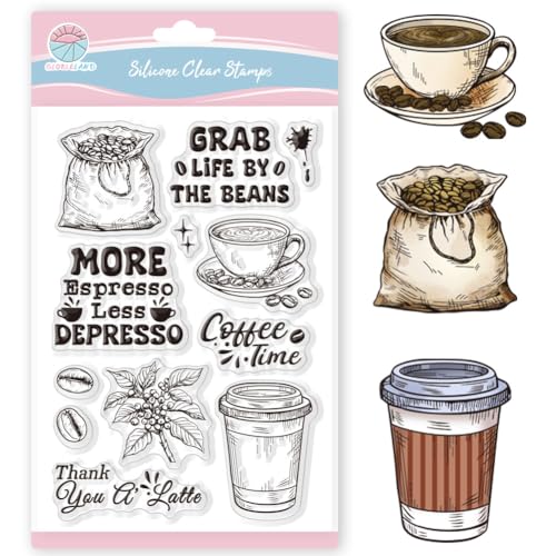 GLOBLELAND Kaffeebohnen Stempel Für Scrapbooking Kaffeetassen Silikonstempel Kaffee Sentiment Transparenter Stempel Für Die Kartengestaltung DIY Prägung Journaling von GLOBLELAND