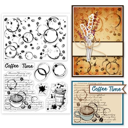 GLOBLELAND Kaffeeflecken Hintergrund, Transparente Stempel Für DIY Scrapbooking, Vintage Text, Silikon Stempelsiegel, Transparente Stempel Für Karten, Fotoalbum, Tagebuch, 6.3×4.33inch von GLOBLELAND