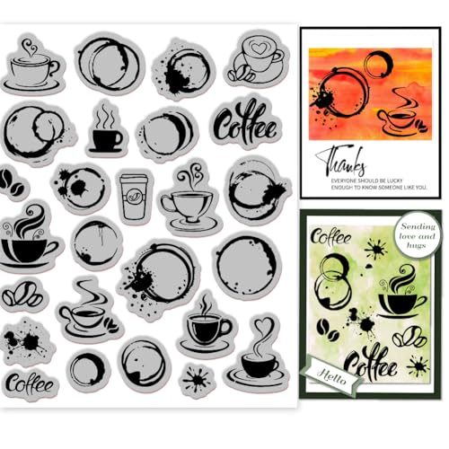 GLOBLELAND Kaffeeflecken Stempel 7.09x8.66zoll Kaffeetasse EVA Stempel Prägestempel Siegel Kaffeehintergrund Gummistempel Für DIY Scrapbooking Und Kartenherstellung von GLOBLELAND