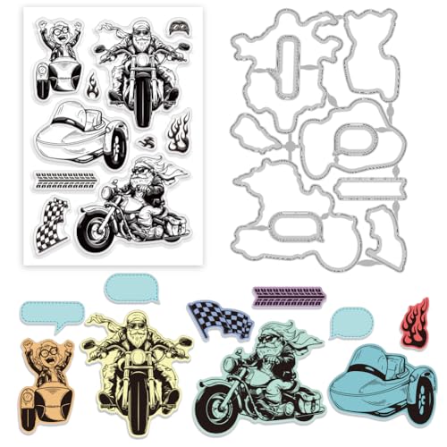 GLOBLELAND Klare Motorradstempel Punk Speedster Flammenrahmen Stanzformen Set Silikon Transparenter Stempel Metall Stanzungen Für Kartengestaltung Und DIY Prägungen Scrapbooking Basteln Dekor von GLOBLELAND