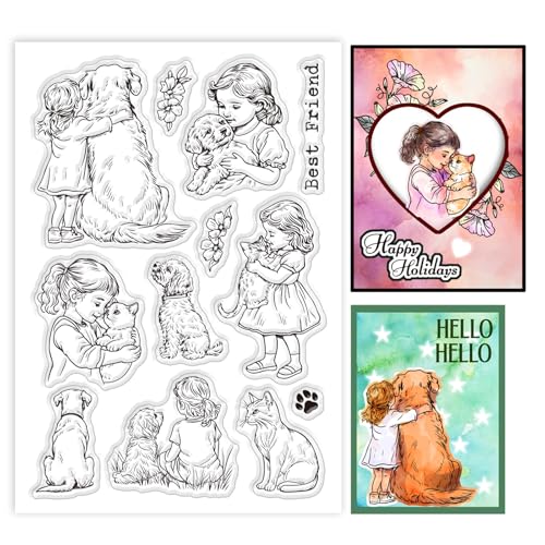 GLOBLELAND Klare Stempel Für Haustiere Katze Hund Blumen Silikon Klare Stempel Siegel Tiere Transparente Stempel Für DIY Scrapbooking Karten Erstellen von Fotoalben Journalen von GLOBLELAND