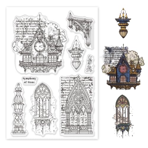 GLOBLELAND Klare Stempel Mit Gotischer Architektur Vintage Text Silikon Klarstempel Siegel Retro Kirche Transparente Stempel Für DIY Scrapbooking Und Kartenherstellung Fotoalbum 6.3x4.33(5) cm von GLOBLELAND