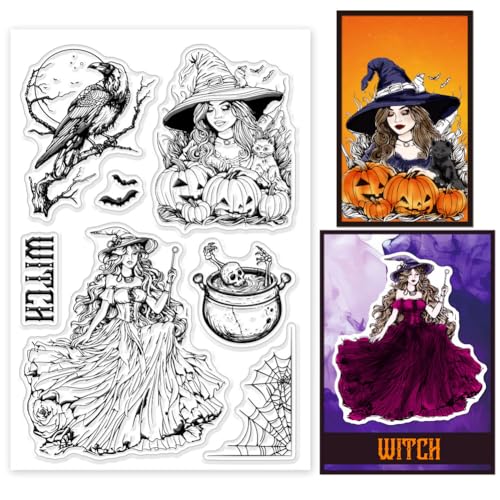 GLOBLELAND Klare Stempel Mit Halloween Hexe Krähe Skelett Fledermaus Silikon Stempelsiegel Transparente Stempel Für DIY Scrapbooking Karten Erstellen von Fotoalben Journalen von GLOBLELAND