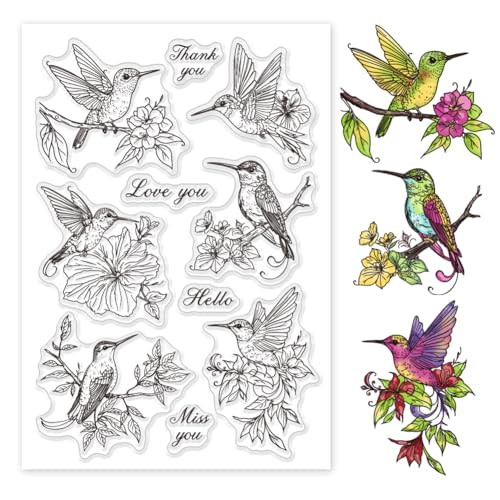 GLOBLELAND Klare Stempel Mit Kolibri Motiv Blumen Blätter Vögel Silikon Stempel Siegel Transparente Stempel Für DIY Scrapbooking Karten Erstellen von Fotoalben Journalen von GLOBLELAND