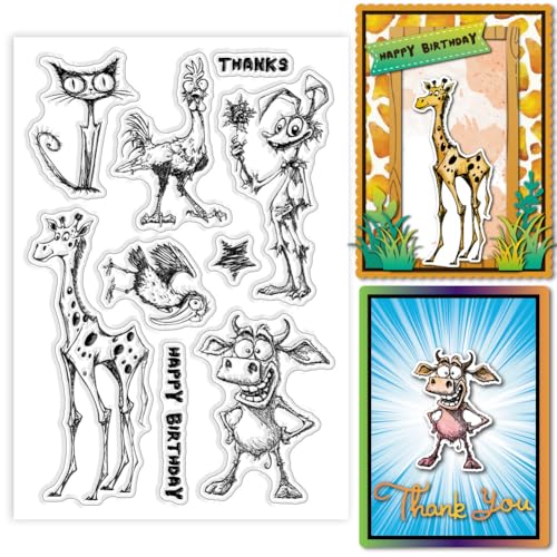 GLOBLELAND Klare Stempel Mit Mutierten Tieren Katze Giraffe Kuh Huhn Vogel Kaninchen Silikon Klarstempel Siegel Lustige Tiere Transparente Stempel Für DIY Scrapbooking Karten Fotoalben Journalen von GLOBLELAND