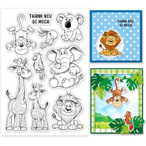 GLOBLELAND Klare Stempel Mit Wildtieren Elefant Löwe Giraffe Silikon Stempel Siegel Affe Koala Vogel Transparente Stempel Für DIY Scrapbooking Karten Erstellen von Fotoalben Tagebüchern von GLOBLELAND