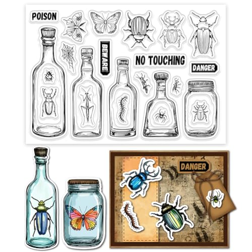 GLOBLELAND Klare Stempel Mit Zaubertrankflasche Insekten Und Schmetterlings Silikonstempel Transparente Stempel Für DIY Scrapbooking Und Kartenherstellung Fotoalbum Tagebuch 6.3x4.33(5) cm von GLOBLELAND