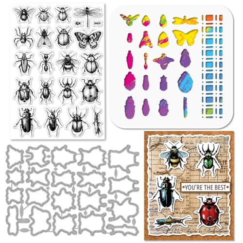 GLOBLELAND Klarer Stempel Mit Insektenmotiv Schmetterling Käfer Stanzform Libelle Rotkehlchen PET Farbe Bastelvorlage Schablonen Set Für Die Kartengestaltung Und DIY Prägung Scrapbooking Basteldekor von GLOBLELAND