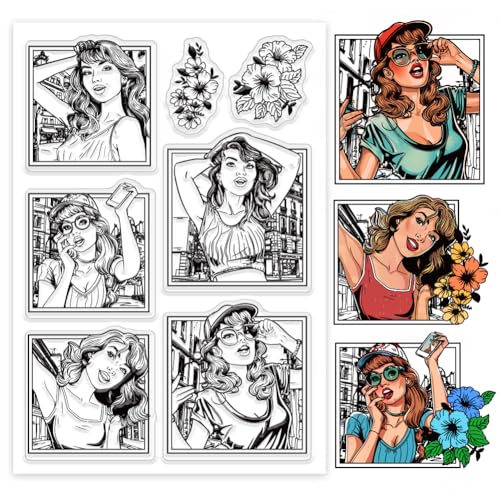 GLOBLELAND Lady Clear Stamps Avatar Frame Silikon Clear Stamp Seals Blumen Transparente Stempel Für DIY Scrapbooking Karten Erstellen Fotoalbum Journal von GLOBLELAND