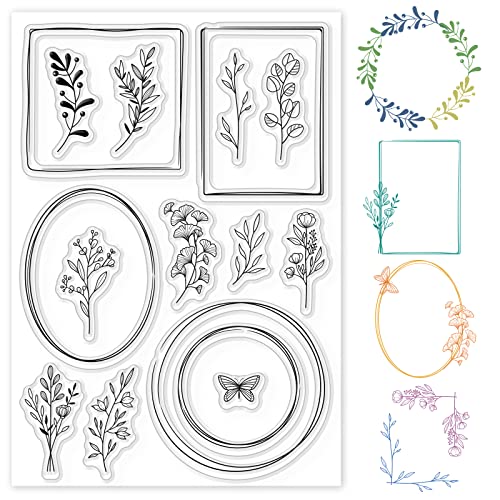 GLOBLELAND Layered Circle Frame Clear Stamps Plants Butterfly Silicone Clear Stamp Seals for Cards Making DIY Scrapbooking Photo Journal Album Dekoration von GLOBLELAND