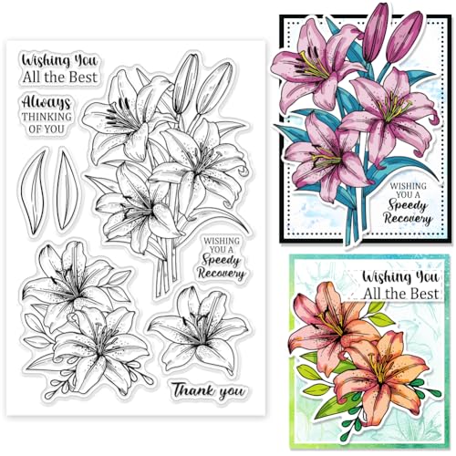 GLOBLELAND Lily Clear Stamps Segenswörter Silikon Clear Stamp Seals Blumen Transparente Stempel Für DIY Scrapbooking Karten Erstellen Fotoalbum Journal von GLOBLELAND