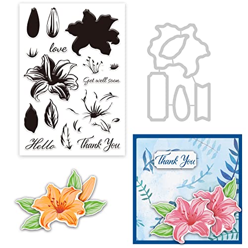 GLOBLELAND Lily Transparente Stempel und Stanzformen für DIY Scrapbooking-Dekoration Blumen Blätter Transparente Silikonstempel und Stanzformen zur Herstellung von Karten, Fotoalben, Dekoration von GLOBLELAND