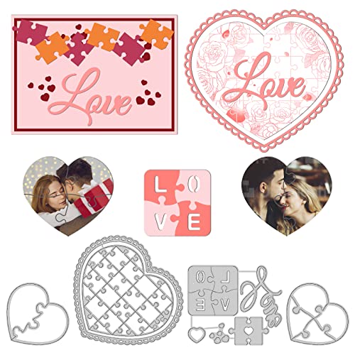 GLOBLELAND Love Puzzles Stanzformen Herzform Prägeschablone Kohlenstoffstahl Stanzschablone Metall Basteln Stanzformen Schneiden für Kartenherstellung Scrapbooking Valentinstag von GLOBLELAND