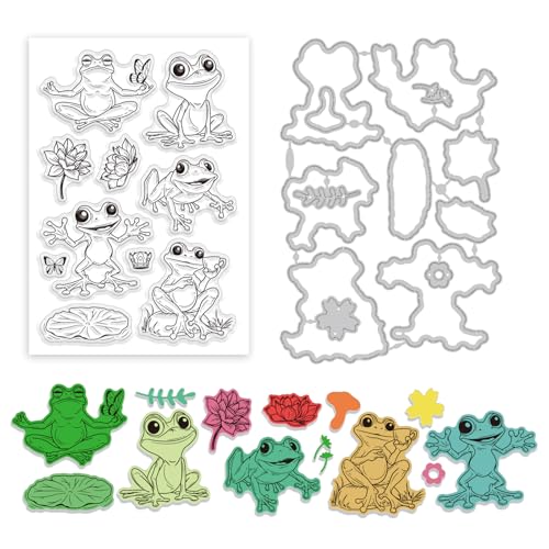 GLOBLELAND Lustige Frosch Clear Stamps Und Lotus Frosch Schneideformen Set Für DIY Scrapbooking Karten Herstellung Dekorative Fotoalbum Notizbuch von GLOBLELAND