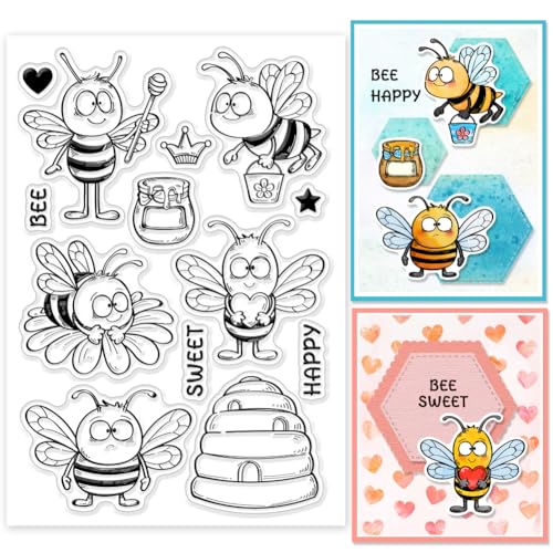 GLOBLELAND Lustige Transparente Bienenstempel Für Scrapbooking Cartoon Bienen Transparentstempel Bienen Happy Silikonstempel Für Die Kartengestaltung DIY Prägung Journaling von GLOBLELAND