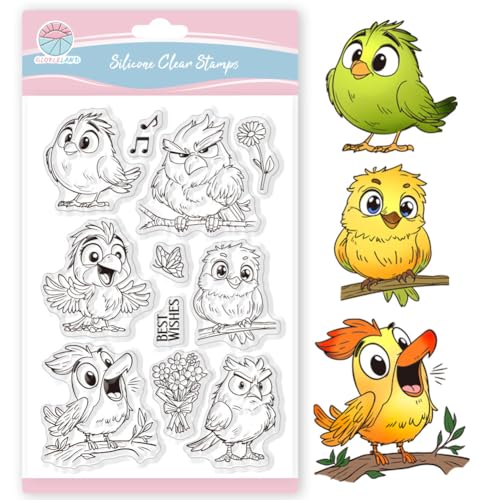 GLOBLELAND Lustiger Vogel Stempel Für Scrapbooking Blumen Schmetterlinge Silikon Musik Tier Transparenter Stempel Für Die Kartengestaltung DIY Prägen Journaling von GLOBLELAND