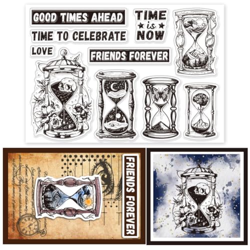 GLOBLELAND Magic Hourglass Clear Stamps Time Butterfly Skeleton Flower Hourglass Silicone Clear Stamp Seals Transparent Stamps for DIY Scrapbooking Cards Making Photo Album Journal von GLOBLELAND