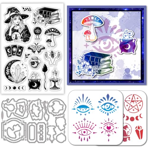 GLOBLELAND Magic Witchcraft transparenter Silikonstempel, Metall-Wahrsagungswerkzeug, Stanzformen, Schichtung, magische Augenkreise, Malschablonen für Kartenherstellung, Scrapbooking, Basteln, Prägen von GLOBLELAND