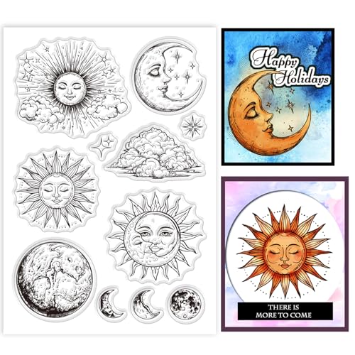 GLOBLELAND Magische Sonne Und Mond Transparente Stempel Zum Gestalten von Karten Astronomie Wahrsagen Silikon Stempel Wolken Transparente Stempel Siegel Für Heimwerker Scrapbooking Basteln Dekor von GLOBLELAND