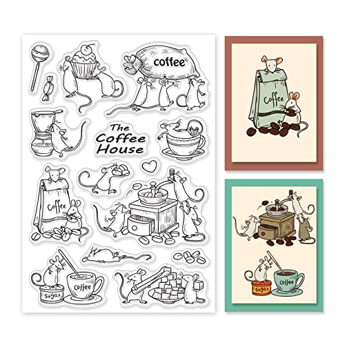 GLOBLELAND Maus und Kaffee Klare Stempel für DIY Scrapbooking Dekor Tiere Cartoons Gemälde Transparente Silikonstempel für die Herstellung von Karten Fotoalbum Dekor von GLOBLELAND