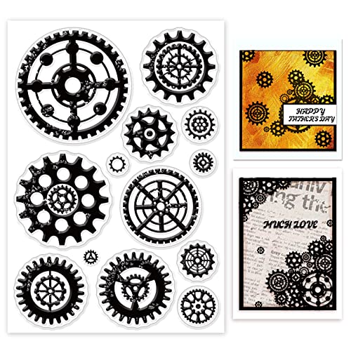 GLOBLELAND Mechanische Zahnräder Klare Stempel für DIY Scrapbooking Dekor Zahnräder Steampunk Vintage Transparente Silikonstempel für die Herstellung von Karten Fotoalbum Dekoration von GLOBLELAND