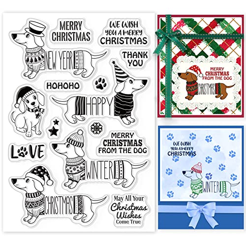 GLOBLELAND Merry Christmas Dog Clear Stamps Christmas Grateful Blessing Words Silicone Clear Stamp Seals for Cards Making DIY Scrapbooking Photo Journal Album Decoration von GLOBLELAND