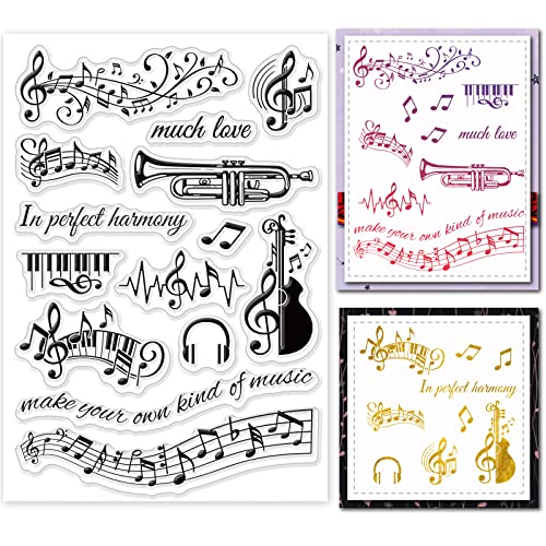 GLOBLELAND Musik Clear Stamps für DIY Scrapbooking Dekor Musiksymbole Noten Musikinstrumente Transparente Silikonstempel zur Herstellung von Karten Fotoalbum Dekoration von GLOBLELAND