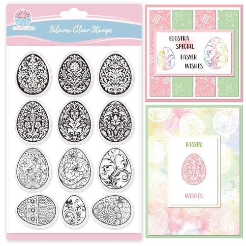 GLOBLELAND Ostern Künstlerische Eier Klare Stempel Für Die Kartengestaltung Mandala Blumenmuster Eier Silikon Klare Stempel Transparente Stempel Siegel Für DIY Scrapbooking Prägung Fotoalbum Dekor von GLOBLELAND