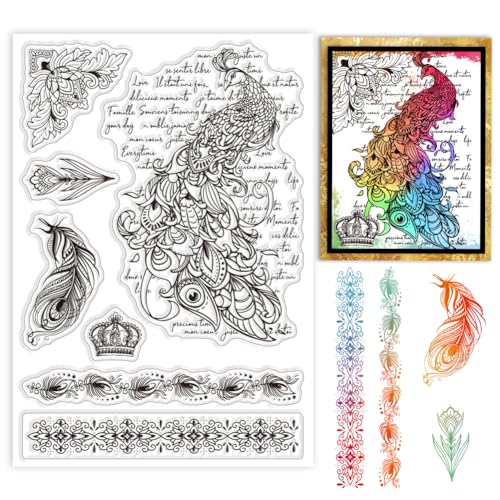 GLOBLELAND Phoenix Clear Stempels Feder Grenze Silikon Clear Stempel Dichtungen Blumenkranz Transparent Stamps Für DIY Scrapbooking Kartenherstellung Fotoalbum Journal von GLOBLELAND