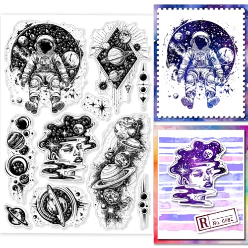 GLOBLELAND Planet Clear Stamps 8.3x5.8 Zoll Astronaut Silikon Clear Stamp Seals Weltraum Universum Stern Transparente Stempel Für DIY Scrapbooking Karten Erstellen von Fotoalben von GLOBLELAND