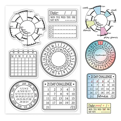 GLOBLELAND Planungsplan Klare Stempel für Diy Scrapbooking Decor Straßenkalenderplaner 31-Tage-Kalender Transparente Silikonstempel für die Herstellung von Karten Fotoalbum-Dekor von GLOBLELAND