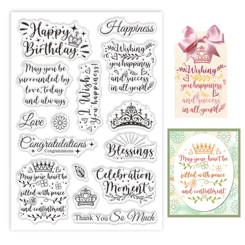 GLOBLELAND Prinzessin Tiara Blessings Klare Stempel Grüße Segenswörter Silikon Klare Stempelsiegel Danke Alles Gute Zum Geburtstag Transparente Stempel Für Festival Geburtstag DIY Scrapbooking von GLOBLELAND