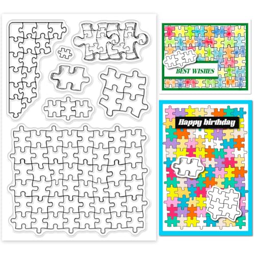 GLOBLELAND Puzzle Hintergrund Klare Stempel Puzzle Silikon Klare Stempelsiegel Muster Hintergrund Transparente Stempel Für DIY Scrapbooking Karten Erstellen von Fotoalbum Tagebuch Dekoration von GLOBLELAND