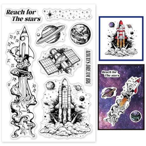 GLOBLELAND Rakete Clear Stamps Satellite Silikon Clear Stamp Seals Planet Transparente Stempel für DIY Scrapbooking Karten Herstellung Fotoalbum Journal Heimdekoration von GLOBLELAND