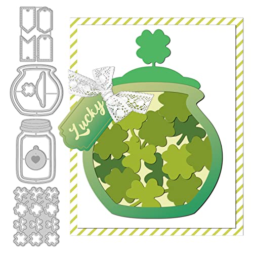 GLOBLELAND Saint. Patrick Day Glas Stanzformen Metall Klee Flaschenetikett Stanzschnitte Prägeschablonen Vorlage für die Papierkartenherstellung Dekoration DIY Scrapbooking Album Dekor von GLOBLELAND