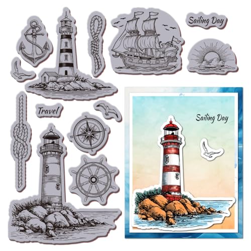 GLOBLELAND See Leuchtturm Stempel Aus Gummi 8.7"X7" Anker Und Segelboot EVA Stempel Prägestempel Siegelstempel Aus Gummi Für DIY Scrapbooking Und Kartenherstellung Papierbasteldekor von GLOBLELAND