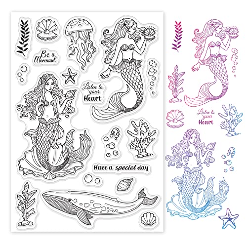 GLOBLELAND Silikonstempel Meerjungfrau Klare Stempel Meerjungfrau Transparentes Stempel Siegel Clear Stamps für Kartenherstellung und DIY Scrapbooking Dekor von GLOBLELAND