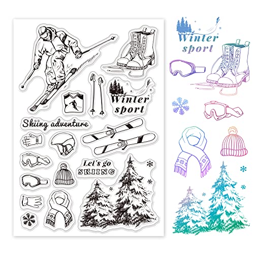 GLOBLELAND Ski Abenteuer Thema Klare Stempel Silikonstempelkarten für Kartenherstellung und DIY Scrapbooking von GLOBLELAND