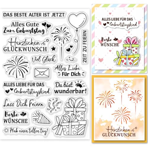 GLOBLELAND Sprüche Deutsche Clear Stamps Geburtstagsstempel Für DIY Scrapbooking Deutsches Emotionales Wort Silikon Clear Stamp Transparente Stempel Siegel Für Kartenherstellung Tagebuch Fotoalbum von GLOBLELAND