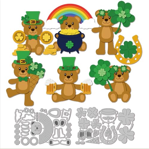 GLOBLELAND St. Patrick's Day Stanzformen aus Metall, Retro, geschichtet, Glücksbär, Shakers, Stanzschablone, Papierstanzformen für Scrapbooking, Kartenherstellung, Basteln, Papierkarten von GLOBLELAND