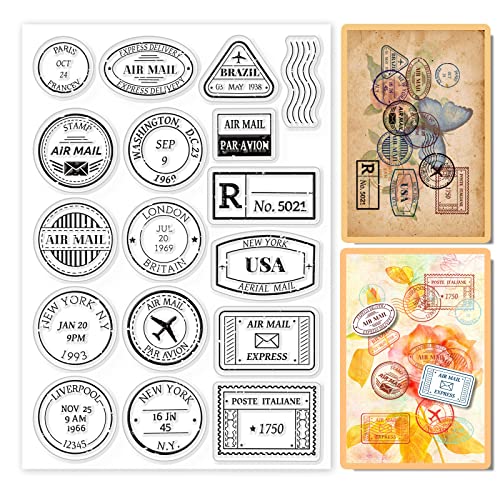 GLOBLELAND Stadt-Gedenk-Luftpoststempel transparente Stempel für DIY Scrapbooking Dekoration Flugzeug Reisen Porto transparente Silikonstempel für die Herstellung von Karten Fotoalbum Dekor von GLOBLELAND