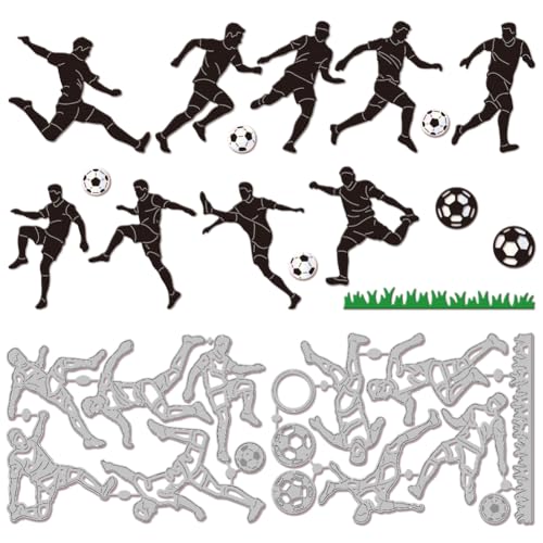 GLOBLELAND Stanzformen „Fußball Spielen“ Für DIY Scrapbooking Metall Grasland Stanzformen Fußball Stanzungen Für Die Kartengestaltung Prägung Fotoalbum Bastel Dekor von GLOBLELAND