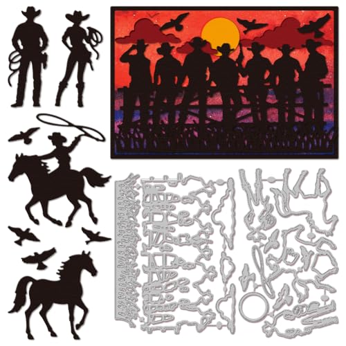 GLOBLELAND Stanzformen Für Cowboy Und Pferd Metall Wolke Vogel Stanzungen Gras Silhouette Stanz Und Prägevorlagen Für Scrapbooking Basteln Papierkarten von GLOBLELAND