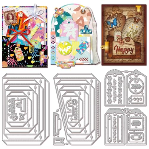 GLOBLELAND Stanzformen Für Verschachtelte Etikettentaschen Rechteckiger Rahmen DIY Stanzformen Retro Lesezeichenanhänger Metall Stanzschablonen Für Die Kartenherstellung Papierbasteln Scrapbooking von GLOBLELAND