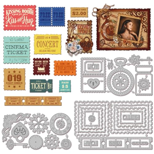 GLOBLELAND Stanzformen Im Retro Stil Mit Uhrschlüssel Und Rahmen Zum Kartenbasteln Metallstanzer Vintage Foto Spitzenrahmen Etiketten Stanzformen Vorlagen Für Scrapbooking Journale Prägepapier von GLOBLELAND