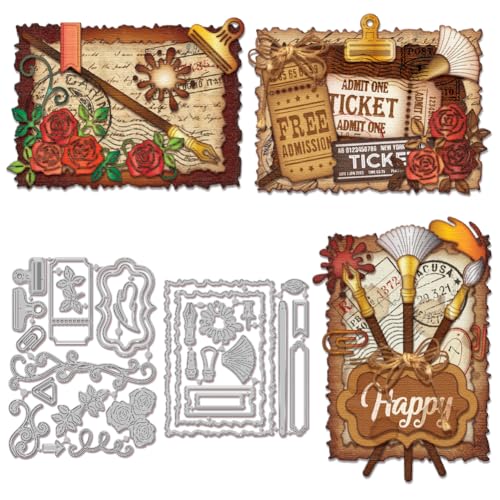 GLOBLELAND Stanzformen Im Vintage Stil Mit Stiftmotiv Metallpinsel Stanzformen Für Papier Zum Basteln von Karten Scrapbooking Dekorieren Prägen Urlaubsdekoration von GLOBLELAND